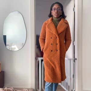 Double breasted teddy sherpa topcoat